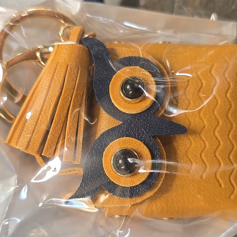 Nwt mustard yellow with navy blue owl keychain purse charm